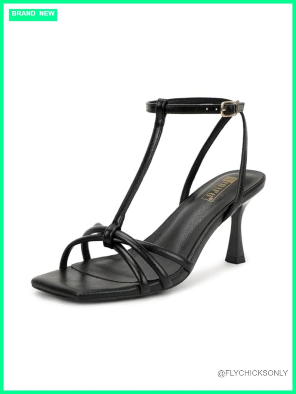 IDIFU IN3 Strappy Heels High Stiletto Heeled Sandals T-Strap Slingback Square